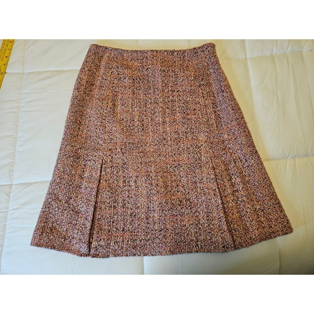 Neiman Marcus Exclusive Pink Tweed Wool Blend Pleated A-Line Skirt w/ Pockets 8